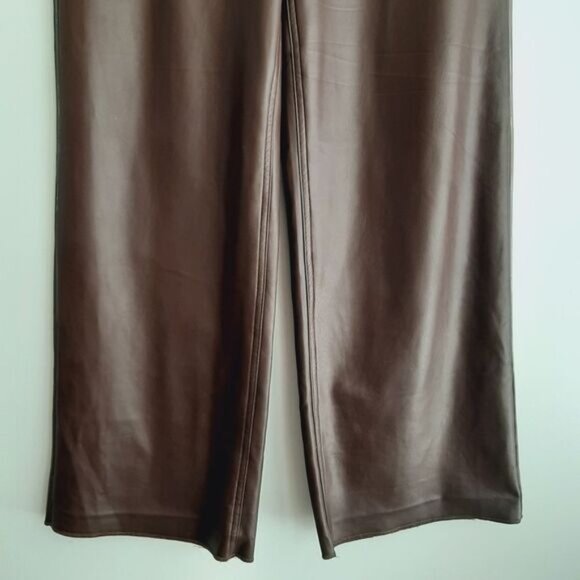 REITMANS Wide Leg High Waist Soft Vegan Faux Leather Pants Brown Sz 16 - Picture 3 of 11